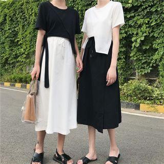 Set: Asymmetric Short Sleeve T-shirt + Midi A-line Skirt
