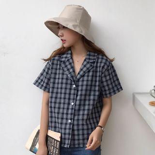 V-neck Plaid Short-sleeve Blouse