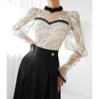 Sheer Sleeve Lace Overlay Blouse