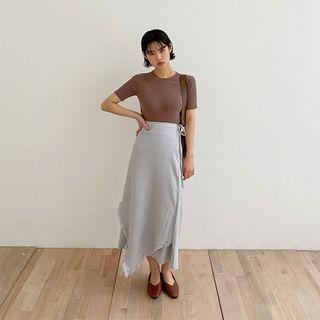 Fringe Asymmetric Long Wrap Skirt