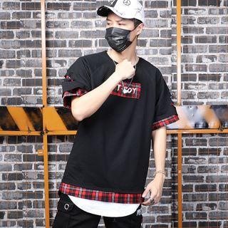 Couple Matching Mock Two-piece Print T-shirt