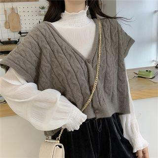 Turtleneck Long-sleeve Top / Cable-knit Vest