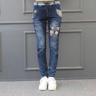 Drawstring-waist Appliqu  Tapered Jeans