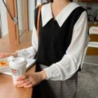 Plus Size Inset Chelsea-collar Blouse Knit Vest
