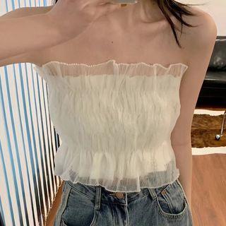 Smocked Shirred Tube Top White - One Size