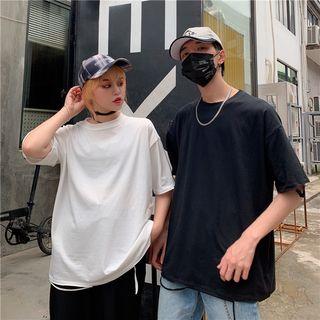 Couple Matching Elbow-sleeve Cut-out T-shirt