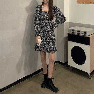 Floral Ruffle Hem Mini Sheath Dress