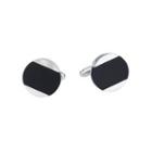 Simple Fashion Black Geometric Round Agate Cufflinks Silver - One Size