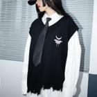 Butterfly Embroidered Ripped Knit Vest