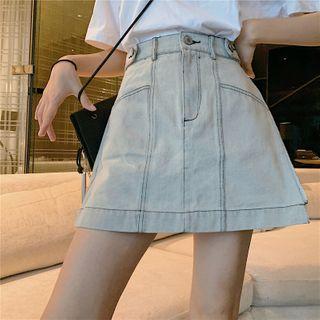 Lettering Denim Mini A-line Skirt