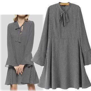 Polka Dot Tie Neck A-line Chiffon Dress