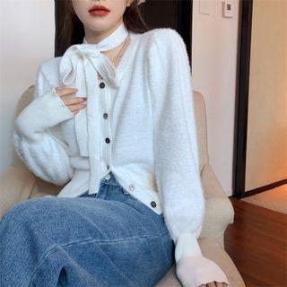 Plain Button-up Cardigan White - One Size