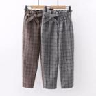 Plaid Cropped Pants With Sash