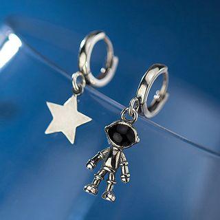 925 Sterling Silver Non-matching Astronaut & Star Dangle Earring 1 Pair - S925 Sterling Silver - As Shown In Figure - One Size