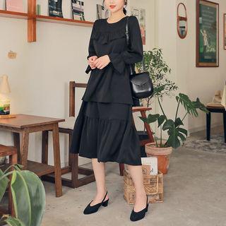 Ruffled Tiered Monotone Dress