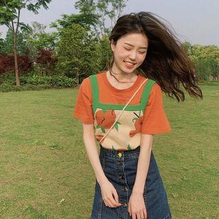 Plain Short-sleeve T-shirt / Color-block Knit Camisole Top