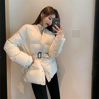 Plain Lace-up Long-sleeve Fleece Coat