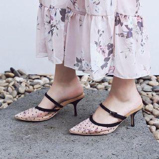 Polka Dot Heeled Pointed Mules