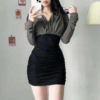 Two Tone V-neck Bodycon Dress