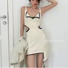 Spaghetti Strap Contrast Trim Asymmetrical Mini Sheath Dress White - One Size
