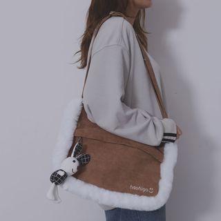 Rabbit Charm Corduroy Crossbody Bag