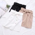 Tie-waist Button Mini A-line Skirt