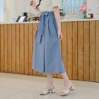 Buttoned A-line Long Skirt With Sash