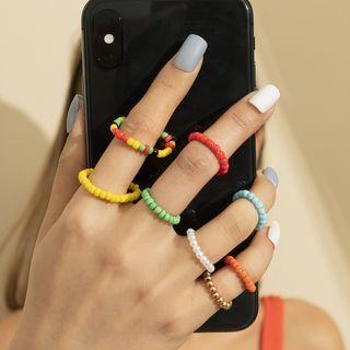 Beaded Ring 2082 - Mixed Color - White & Tangerine & Green - One Size