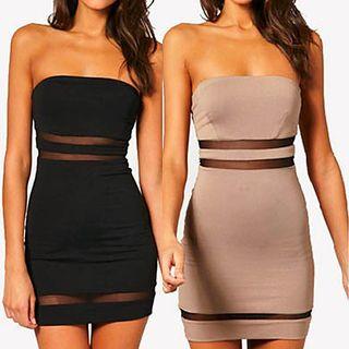 Mesh Insert Strapless Bodycon Dress