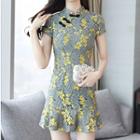 Short-sleeve Mandarin Collar Lace Dress