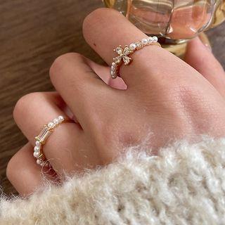Faux Pearl Cz Ring