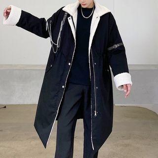 Fleece-lined Buckled Collar Long Jacket