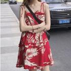 Spaghetti Strap Mini Floral Dress Red - One Size