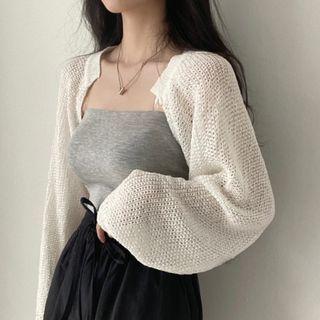 Puff Sleeve Crop Knit Cardigan