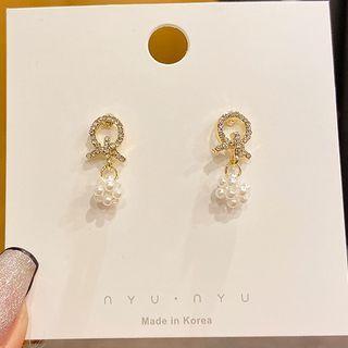 Rhinestone Faux Pearl Dangle Earring 01 - 1 Pair - White - One Size