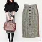 Single-breasted Knitted Pencil Skirt / Lantern-sleeve Shirt