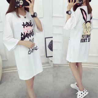 Lettering 3/4 Sleeve T-shirt Dress