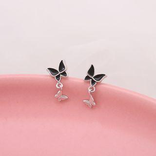 925 Sterling Silver Butterfly Drop Earring 1 Pair - Silver - One Size