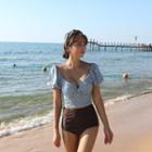 Set: Short-sleeve Floral Print Tankini Top + Bottom