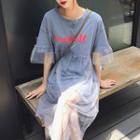 Mesh Panel Lettering Short-sleeve T-shirt Dress