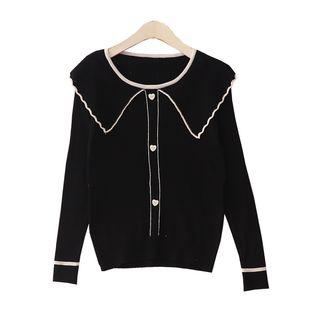 Scallop Edge Collared Ribbed Knit Top