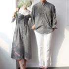 Couple Matching Plaid Midi Spaghetti Strap Dress / Plaid Shirt