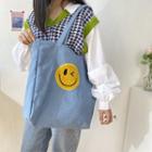 Smiley Face Embroidered Denim Tote Bag