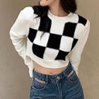 Checkerboard Crop Knit Top Black & White - One Size