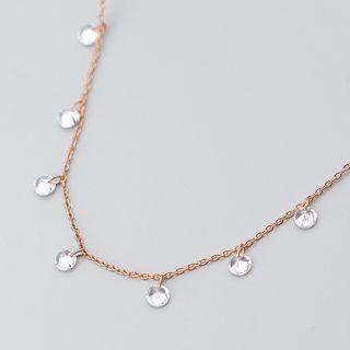 925 Sterling Silver Rhinestone Necklace S925 Silver - Necklace - Rose Gold - One Size