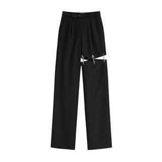 Metal-accent Cutout Wide Leg Pants
