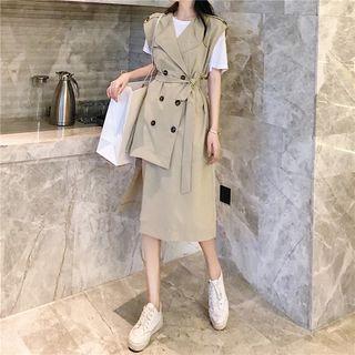 Irregular Double Breasted Sleeveless Dress As Figure - One Size