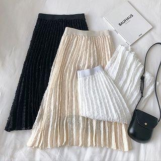 Plain Fringed High-waist Pleated A-line Skirt