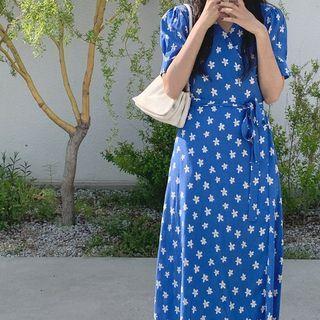 Daisy Print Lace-up Chiffon Dress