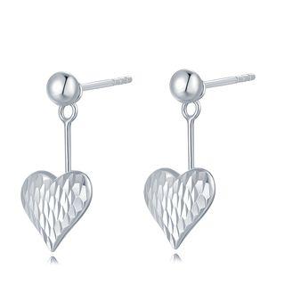 14k White Gold Diamond Cut Dangling Heart Earrings